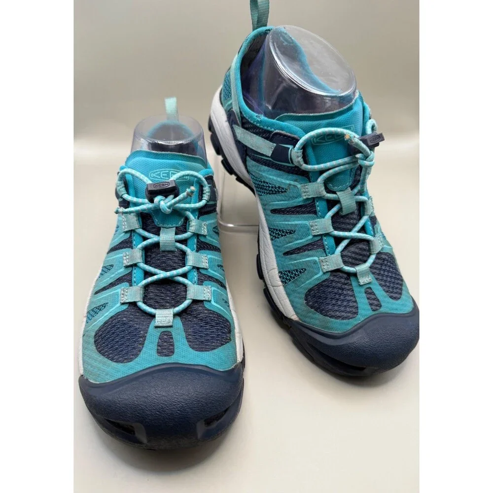 Keen Womens Hiking Size 7 W Teal Navy Low Top Bungee Cord Mesh Shoes